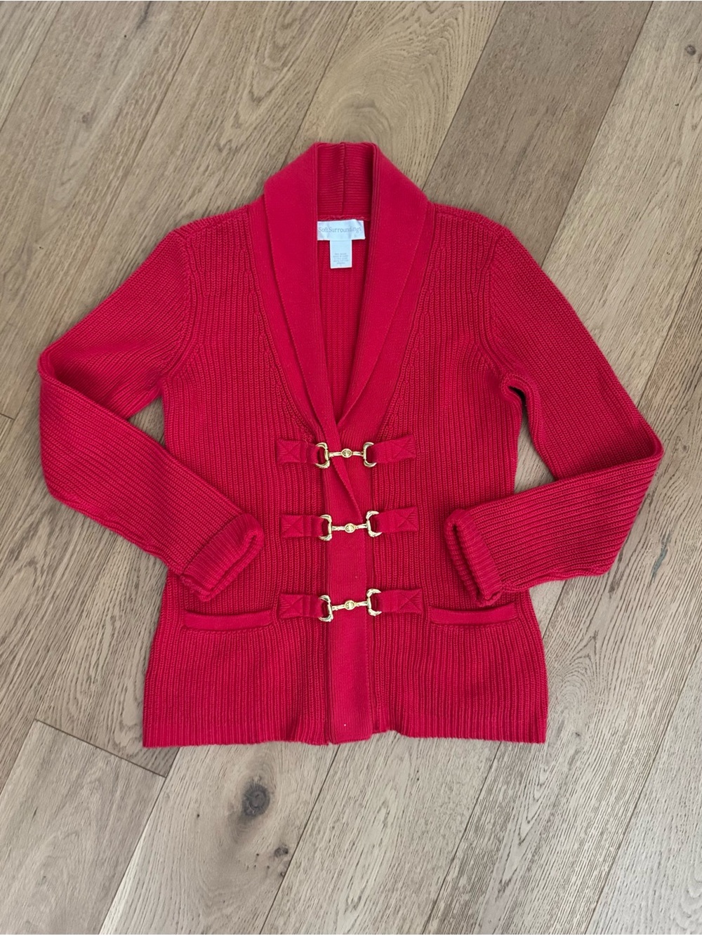 Soft Surroundings Red Equestrian Preppy Cotton Cardigan Sweater, XS